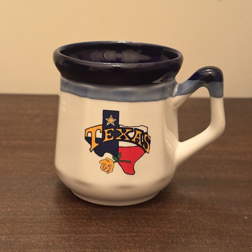 Vintage Texas Coffee Mug Stoneware Yellow Rose Lone Star State Made in Taiwan